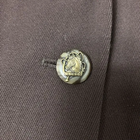 Lauren Ralph Lauren Brown Wool Leather Collar Horse Buttons Equestrian Blazer - Picture 3 of 14